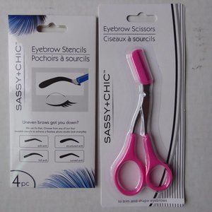 Sassy + Chic SET OF 2 : eyebrow stencil + EYEBROW SCISSORS, NEW, SEALED